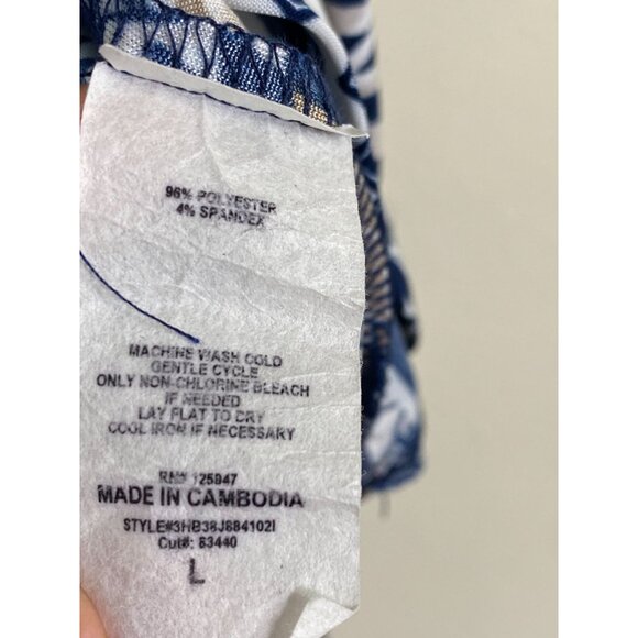 SOLD💙Cocomo Top Women Size Large Blue White Geometric Blouse Stretch 3/4 Sleeves - Picture 4 of 16